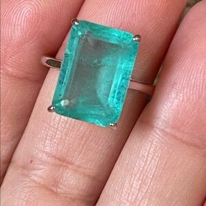 NWT Elegant 925 Silver Paraiba Doublet Natural Quartz 14X10mm Ring Size 6